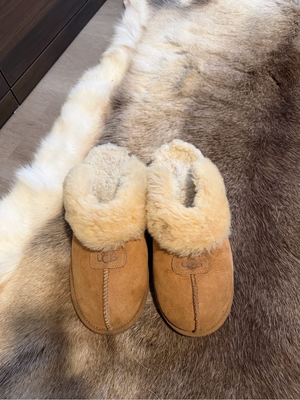 UGG Chestnut Suede Shearling Mule Slippers